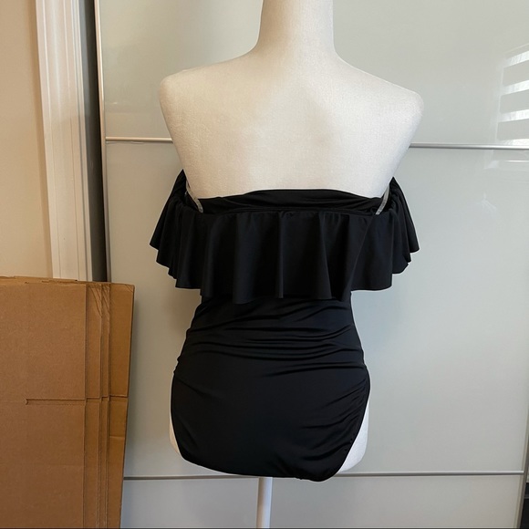 BLACK OFF THE SHOULDER ONE PIECE SWIMSIUT - Picture 2 of 5